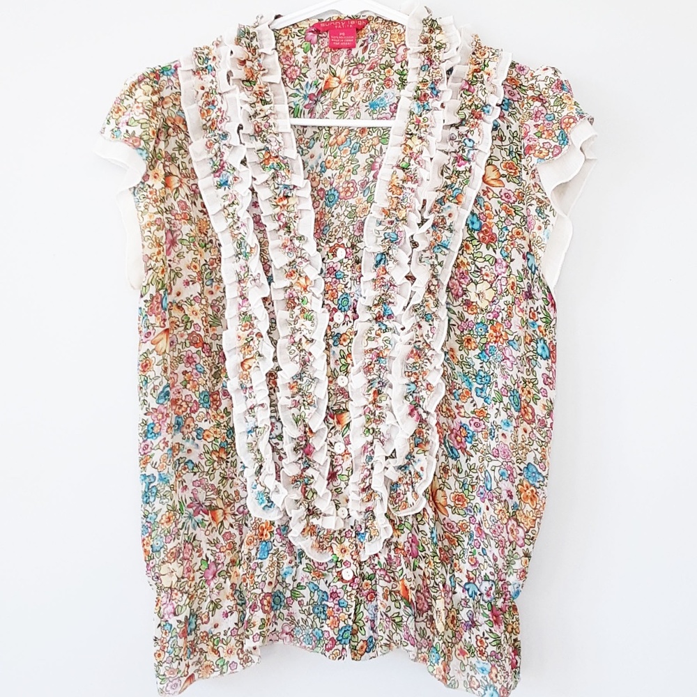 Sunny Leigh Floral Sheer Ruffled Top
